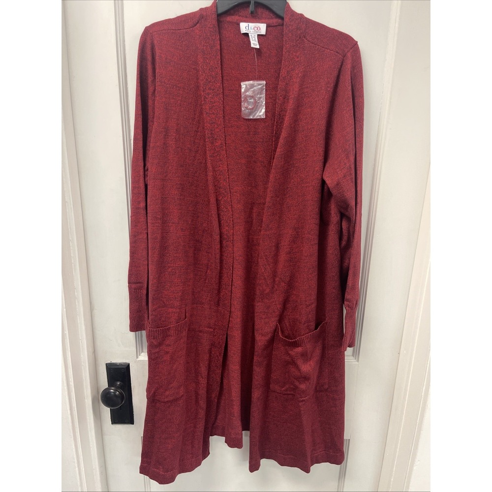 Denim & Company D & Co Cardigan Open Front Pockets Red Knit Womens 1X